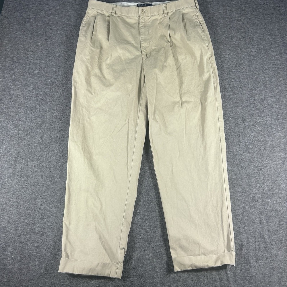 Polo Ralph Lauren‎ Pants Mens 38x30 Beige Hammond Pleated Cuffed Khaki Chino